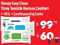 SLEEPY EASY CLEAN YÜZEY TEMİZLİK HAVLUSU ÇEŞİTLERİ 100'LÜ fiyat ve kampanya bilgisi